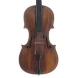 Interesting Late 18th/early 19th violin, unlabelled, the two piece back of plainish wood with
