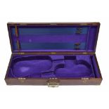 Good late 19th century mahogany brass bound double violin case, with plush lined interior, the top