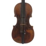 Late 18th century violin of the Klotz School, unlabelled, the two piece back of faint medium curl