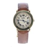 Must de Cartier Ronde Vermeil silver gilt wristwatch, ref. 1800 1, serial no. 011xxx, quartz, tan