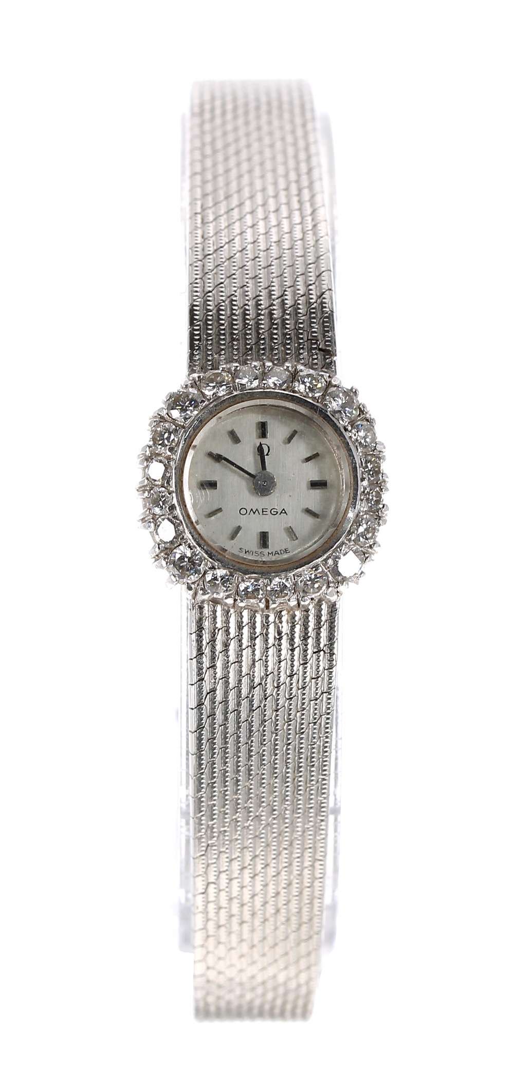 Omega 18ct white gold diamond set lady's bracelet watch, signed ...