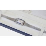 Swiss rectangular sapphire and diamond white metal lady's bracelet watch, circa 1920/30s, square