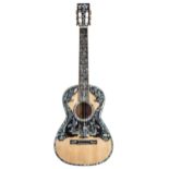 Antonio Tsai small-bodied nylon string acoustic guitar; Back and sides: mahogany, profusely inlaid