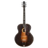 1930s Emile Grimshaw Revelation acoustic guitar, made in England; Finnish: vintage sunburst, heavy