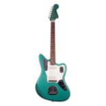 1990s Fender Jaguar electric guitar, crafted in Japan, ser. no. Q0xxx84; Finish: Sherwood Green