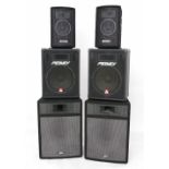Pair of Peavey Pro 15 speakers; together with another pair of Peavey PA speakers and a pair of small