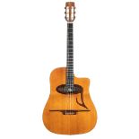 1970s Eko El Gaucho nylon string D hole gypsy jazz guitar, made in Italy; Back and sides: