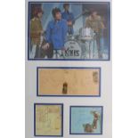 The Kinks - framed autograph display of Ray Davis, Dave Davis, Pete Quaife and Mick Avory, all