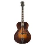 Vintage archtop guitar inscribed Owophone Deluxe to the head; Finish: sunburst, heavy scratches