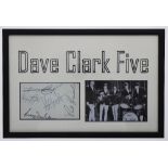 Dave Clark Five - autographed display bearing five signatures on a page to the left of a black and