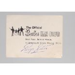 The Beatles - official Beatles fan club picture card signed with what appears to be the autograph of