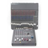 Mackie DFX6 six channel live sound mixer, within a flight case; together with a Mackie Designs