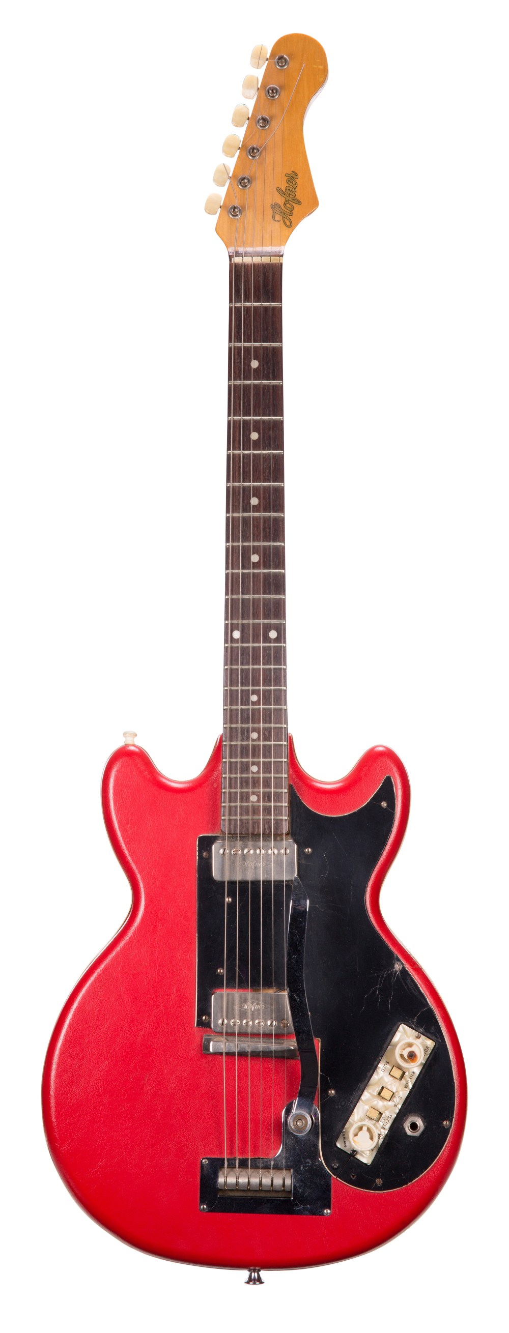 1962 Hofner Colorama II electric guitar, made in Germany, ser. no. 1xx8; Finish: red vinyl;