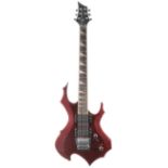 2004 Flying YS-10 electric guitar; Finish: burgundy metallic; Fretboard: rosewood; Frets: good;