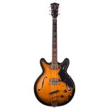1960s Vox Lynx hollow body electric guitar; Finish: tobacco burst, heavy lacquer cracks as typical