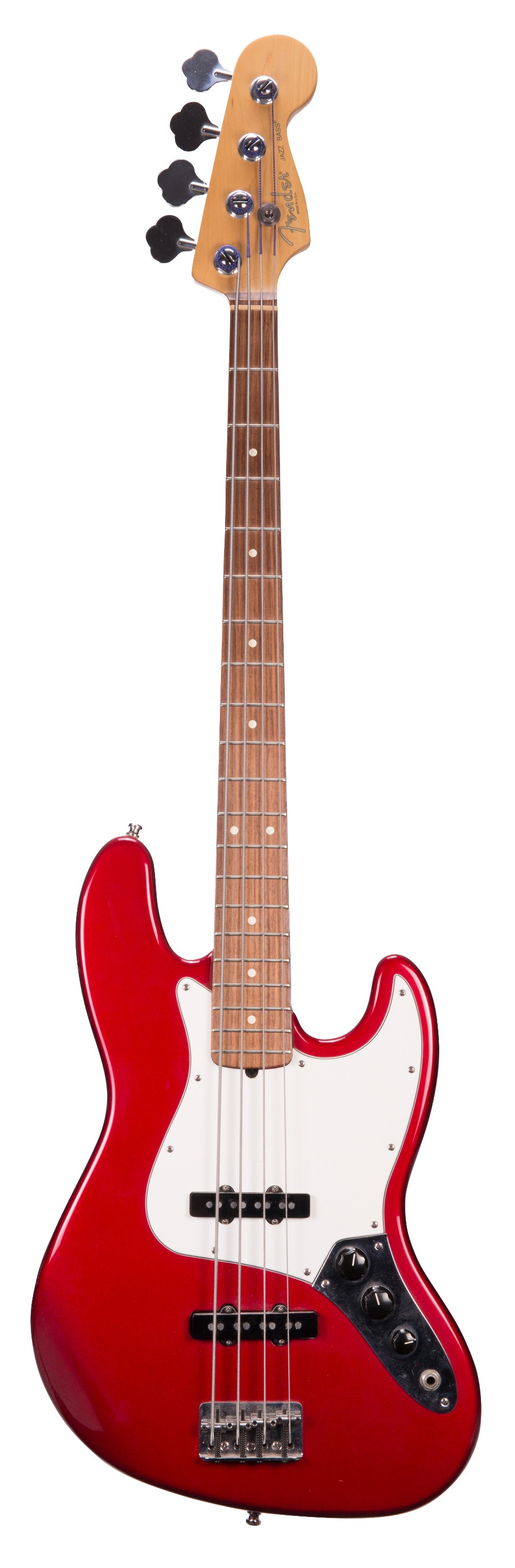 1996 Fender Jazz Bass guitar, made in USA, ser. no. N6xxxx10; Finish: candy apple red; Fretboard: