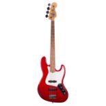 1996 Fender Jazz Bass guitar, made in USA, ser. no. N6xxxx10; Finish: candy apple red; Fretboard: