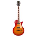 1980s Aria Pro II Leopard electric guitar; Finish: cherry sunburst; Fretboard: rosewood; Frets: