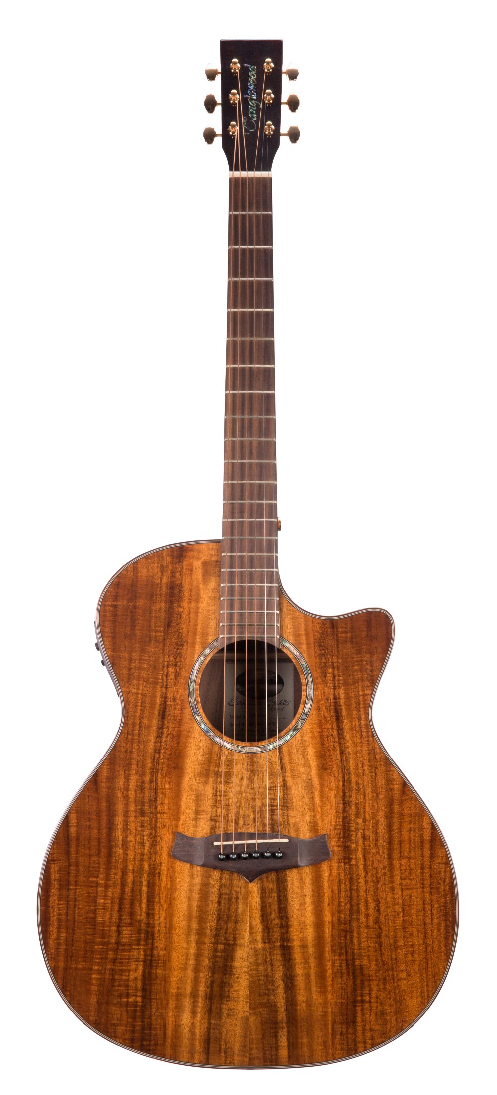 Tanglewood Evolution Exotic TVC koa electro-acoustic guitar; Back, sides and table: koa wood;