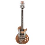 Antonio Tsai twelve string solid body electric guitar; Finish: natural mahogany with eagle inlay