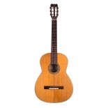 Yairi for Ivor Mairants nylon string guitar; Back and sides: laminate maple, heavy lacquer