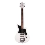 Modified electric guitar branded De Milo to the head, body and head finished in white gloss paint,