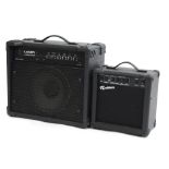 Laney Linebacker 30 reverb guitar amplifier; together with a Laney PL65 bass speaker cabinet and a