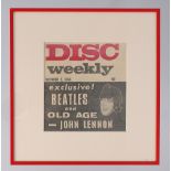 The Beatles - Disc Weekly, 2nd October 1965, bearing what appears to be the autograph of John