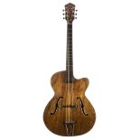 Interesting German archtop guitar with scalloped rosewood fretboard and refinished body and neck,