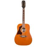 1970s Eko Rio Bravo twelve string left handed acoustic guitar, made in Italy; Back and sides: