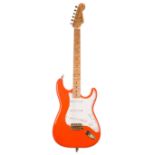 Custom build Strat type electric guitar comprising Fiesta red finished body (minor dings), WD