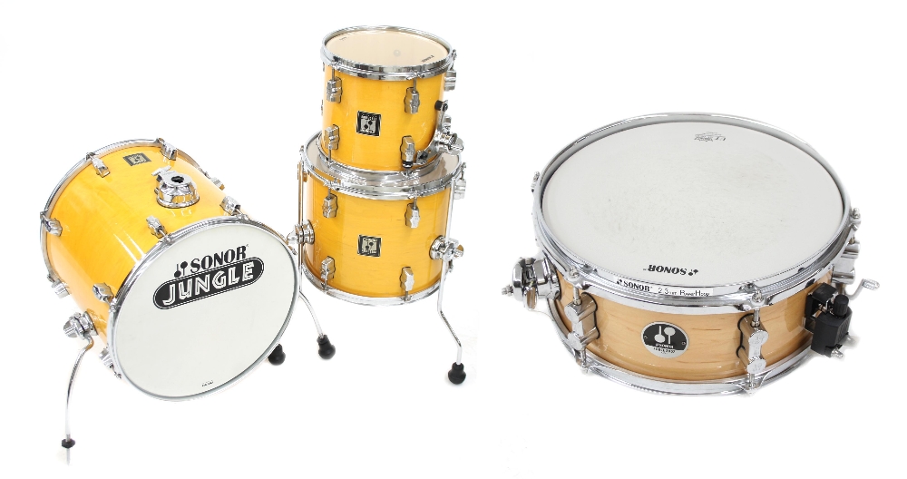 Sonor Jungle 4300 3 three piece drum kit, made in China, amber finish, comprising 16" kick drum, 13"