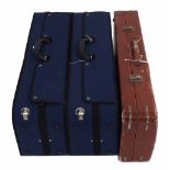 Two violin quad cases, with blue outer zipper covers; also an oblong double violin case (3)