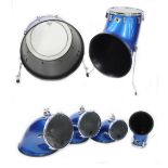 North Drums Nexus six piece drum kit, metallic blue finish, comprising 22" kick drum, 14" floor tom,