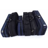 Six various contemporary violin cases, with outer zipper covers (6)