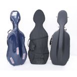 Three various full size hard violoncello cases (3)