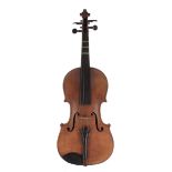 Early 20th century Stradivari copy violin, 14 1/8", 35.90cm, bow