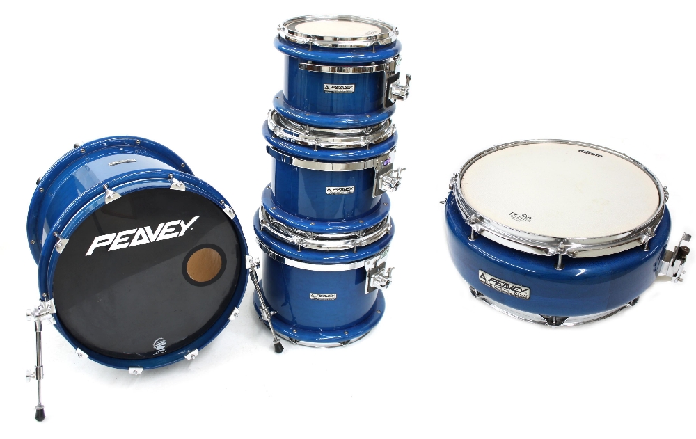 Peavey Radial Pro 1000 four piece drum kit, blue finish comprising 22" kick drum, 16" rack tom,