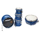 Peavey Radial Pro 1000 four piece drum kit, blue finish comprising 22" kick drum, 16" rack tom,