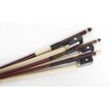 Contemporary nickel mounted double bass bow and two nickel mounted violoncello bows (3)