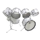 Rogers Fullerton drum kit, white finish, comprising 22" kick drum, 12" rack tom, 13" rack tom, 14"