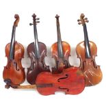 Box of five old full size violins (5)