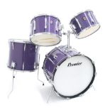 Vintage Premier Kenny Clare resonator drum kit, purple finish, comprising 22" kick drum, 12" rack