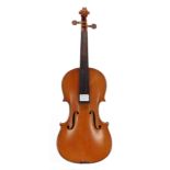 French three-quarter size violin labelled Mansuy, 13 1/4", 33.70cm
