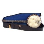 Windsor Gem five string resonator banjo, with 10.75" skin and 25.5" scale, semi-rigid case