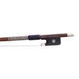 Good French silver mounted violin bow by Eugene 'Victor' Brouiller stamped Laberte, the stick round,