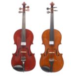 French three-quarter size violin labelled Copie de 'Strad'..., 12 15/16", 32.90cm; also a German