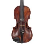 Interesting early 19th century violin labelled Jo: Bap Rogerius..., 13 15/16", 35.40cm, case