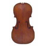 French half size violoncello circa 1910, 24 7/8", 63.10cm (neck detached from body)