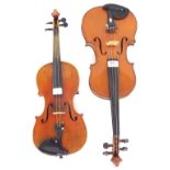 Mid 20th century German violin labelled Nachahmung von Vuillaume..., 14 1/16", 35.70cm; also an